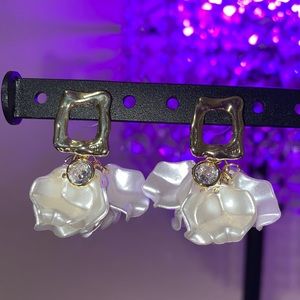 Gold with white petal earrings